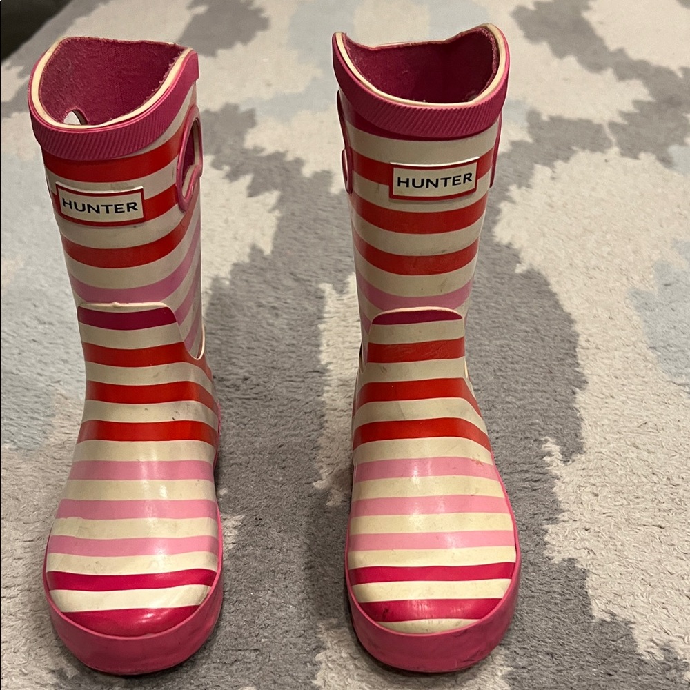 Hunter Kids Striped Pink and Red Rain Boots